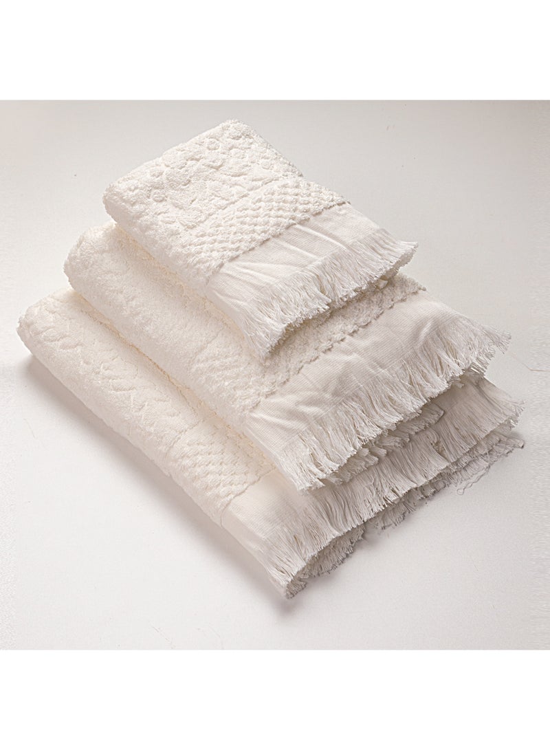Orchid Premium Cotton Towel Set – 3 Pieces , By Teko Tex , Off white  Color